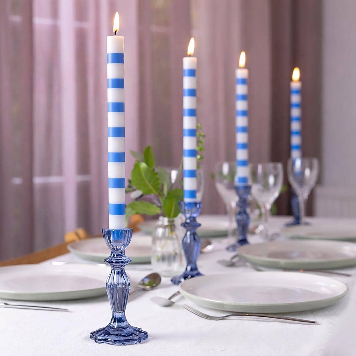 Blue & White Stripe Dinner Candles