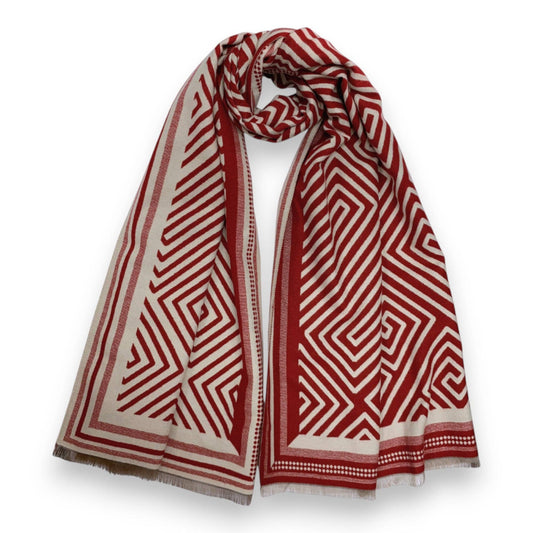Geometric Print Cashmere Blend Scarf - Red