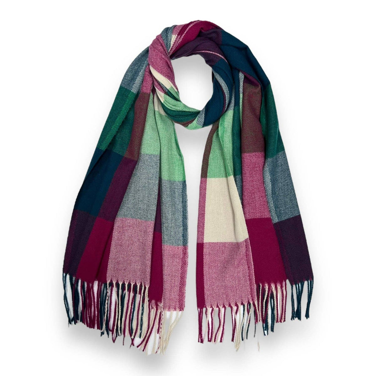 Soft Multi Check Scarf - Teal/Berry