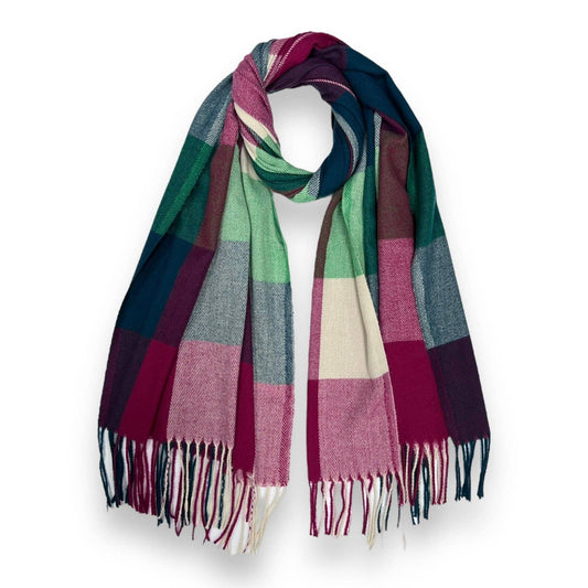 Soft Multi Check Scarf - Teal/Berry