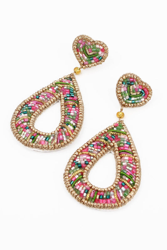 Rainbow Teardrop Beaded Earrings