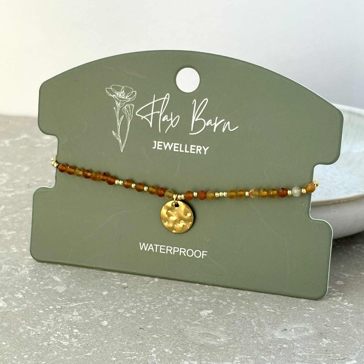 Tarnish Resistant Beaded Bracelet With Hammered Disk: Multicolor