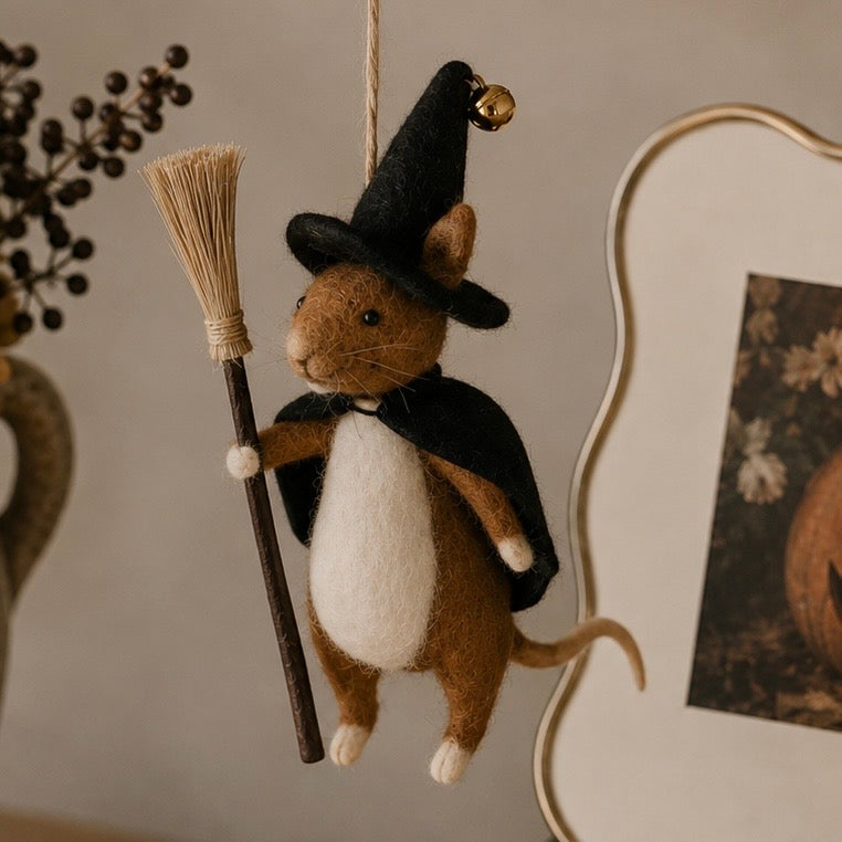 Felt Witch Mouse with Broomstick