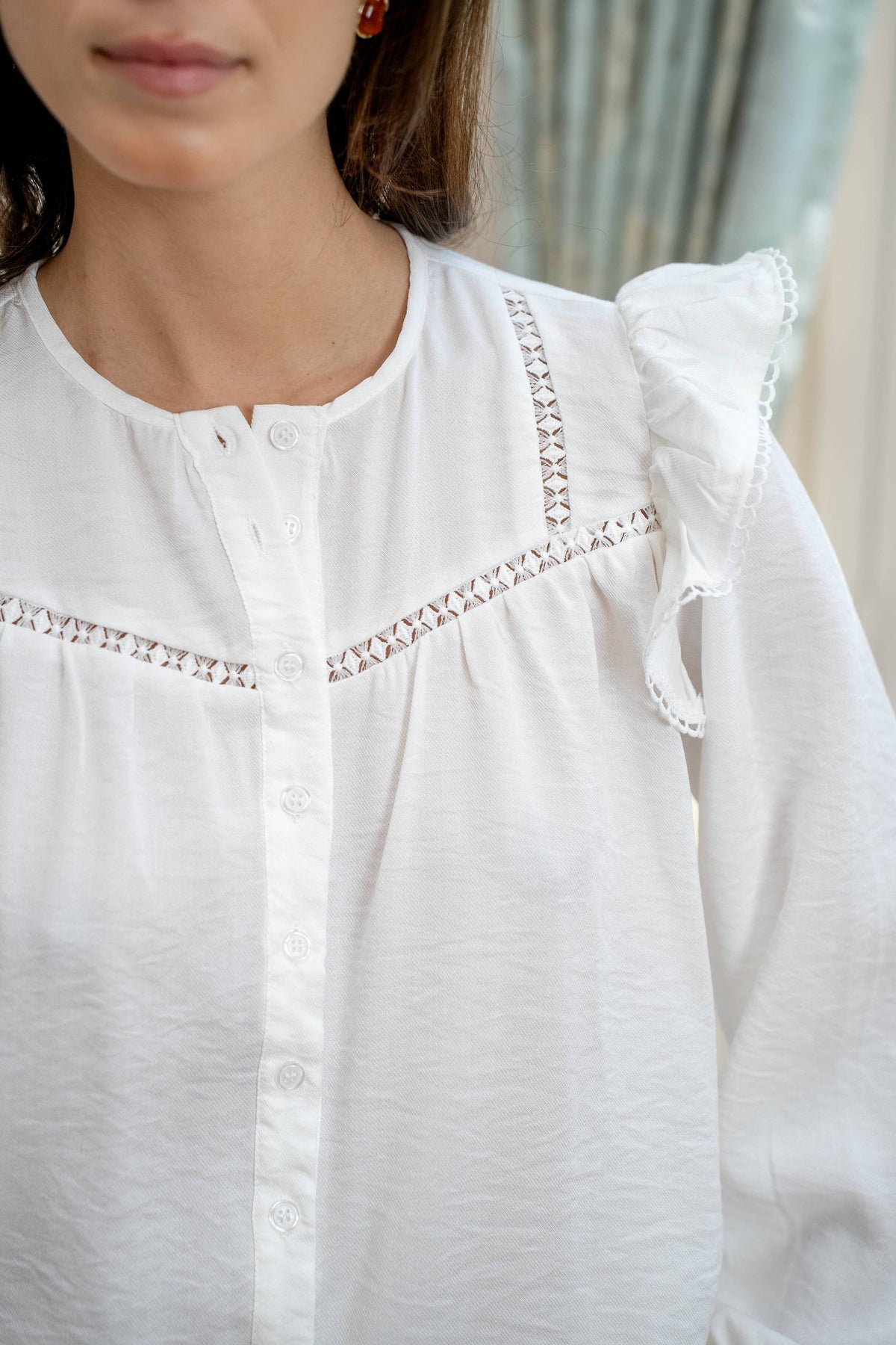 Josie White Ruffled Blouse with Lace