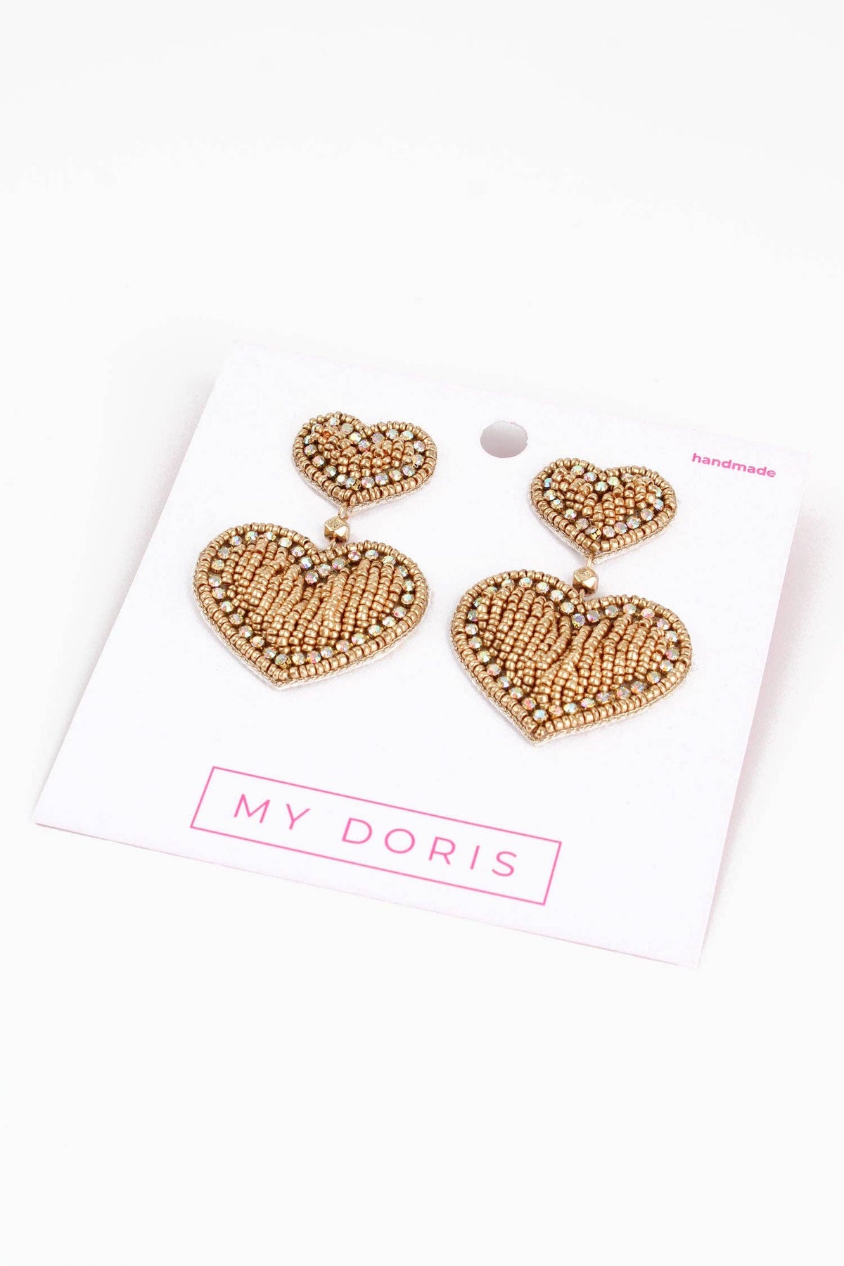Beaded Gold Heart Drop Earrings