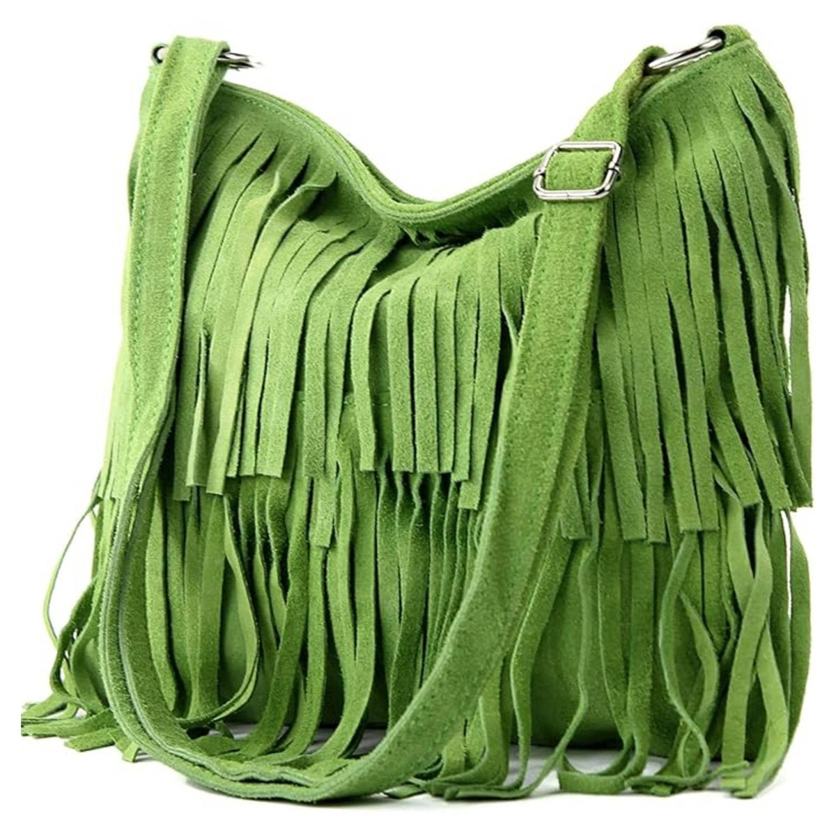 Italian Leather Tassle Crossbody Bag - Khaki