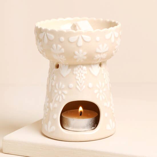 Pink Ceramic Floral Scalloped Edge Wax Burner