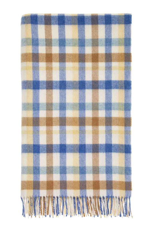 Multi Plaid Merino Throw - Buttercup/Blue
