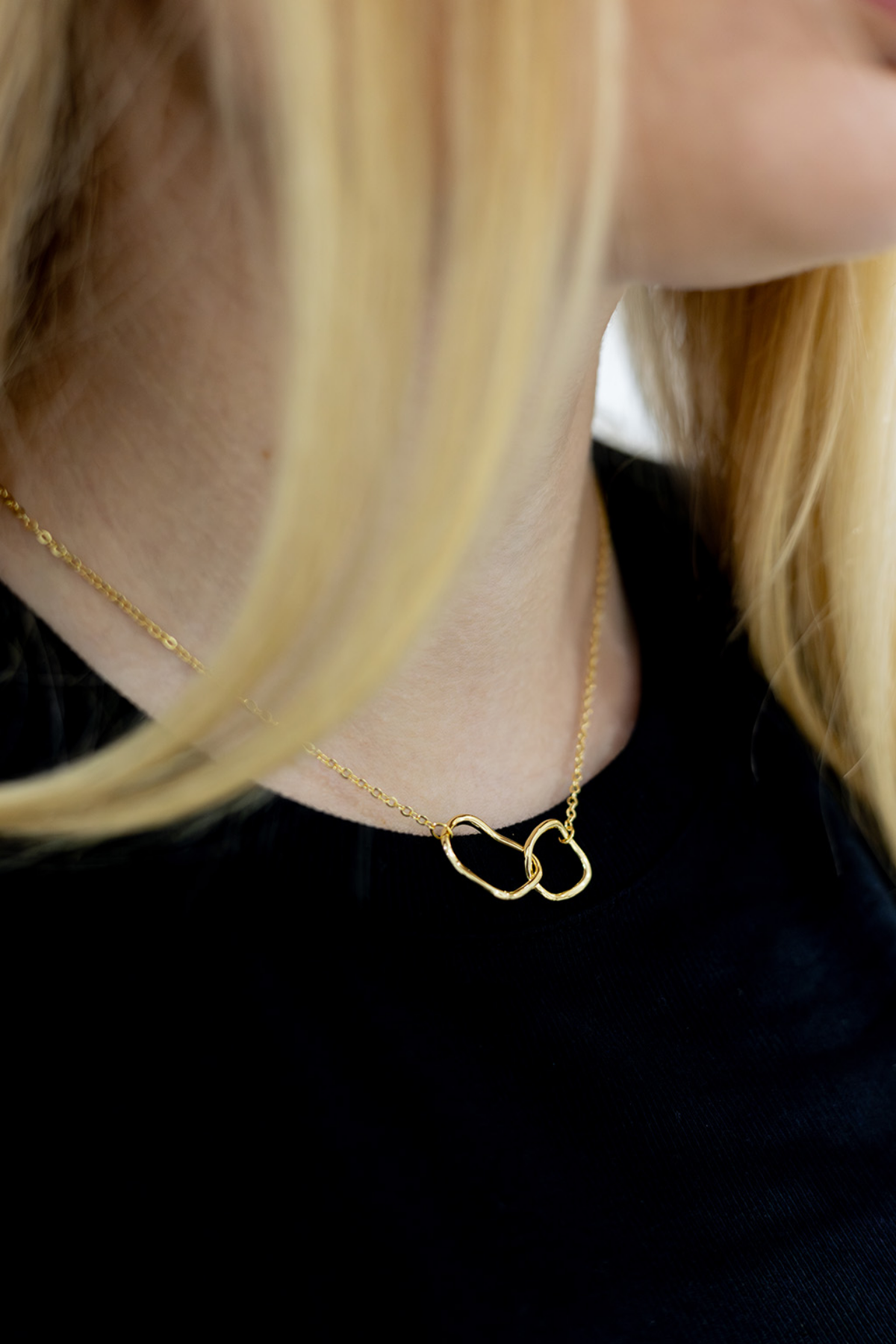 Linked Twin Hoop Necklace in Gold