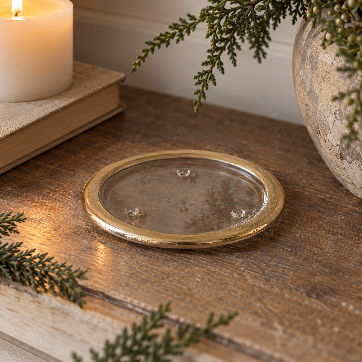 Glass Candle Plate 12cm - Gold