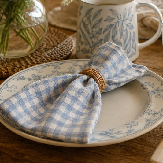 Blue & White Gingham Cotton Napkins - Set of 4