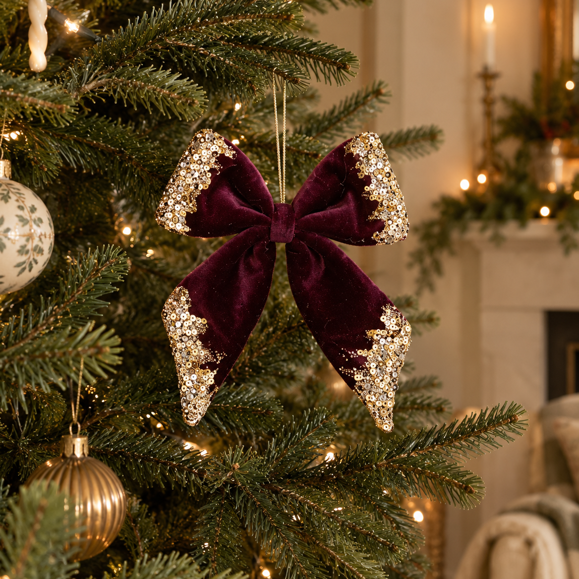 Velvet Sparkle Hanging Bow Decoration