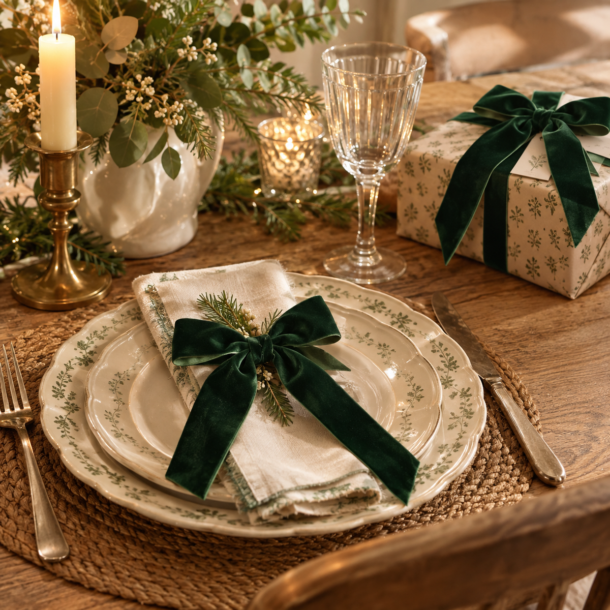 Pack of Two Green Velvet Bows