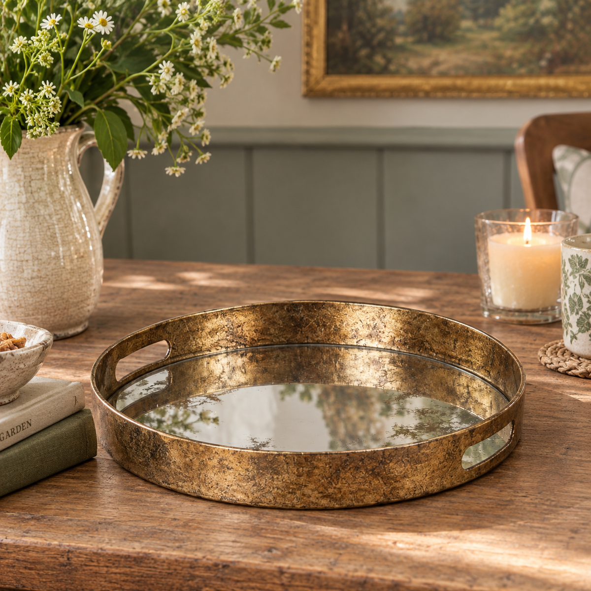 Marble Effect Mirror Tray