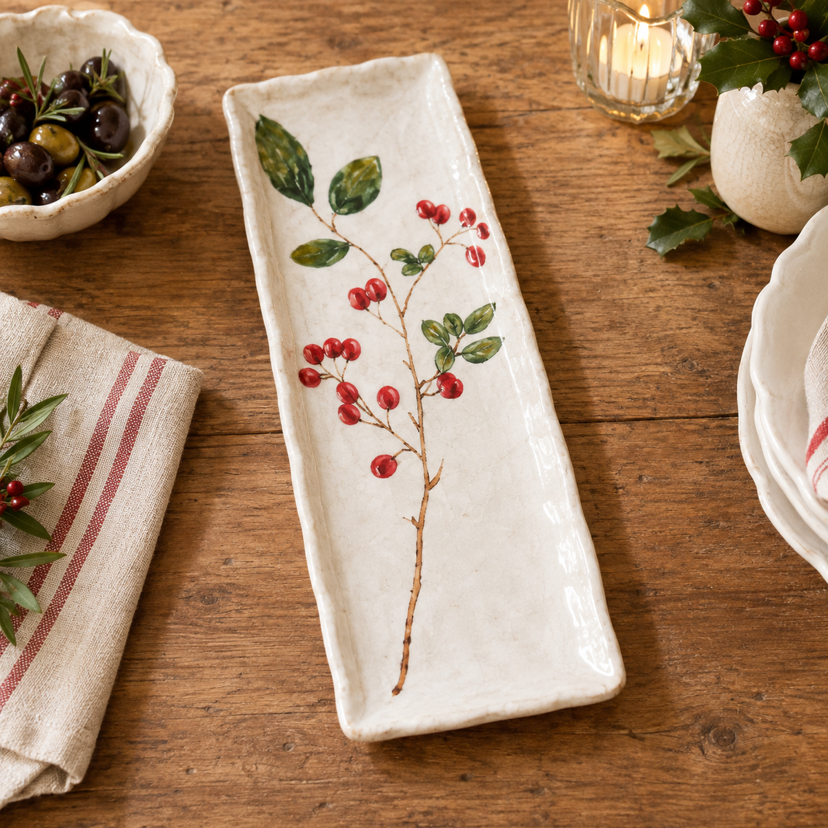 Red Berries Rectangular Plate