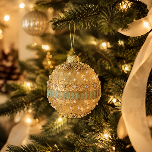 Gold Leaf, Pearls & Jewelled Glass Bauble