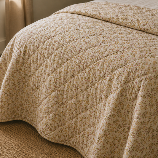 Butter Yellow Quilt with Little Flowers