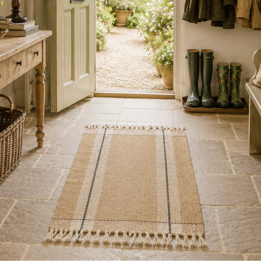 Ripley Rug in Beige with Cream & Black Stripe