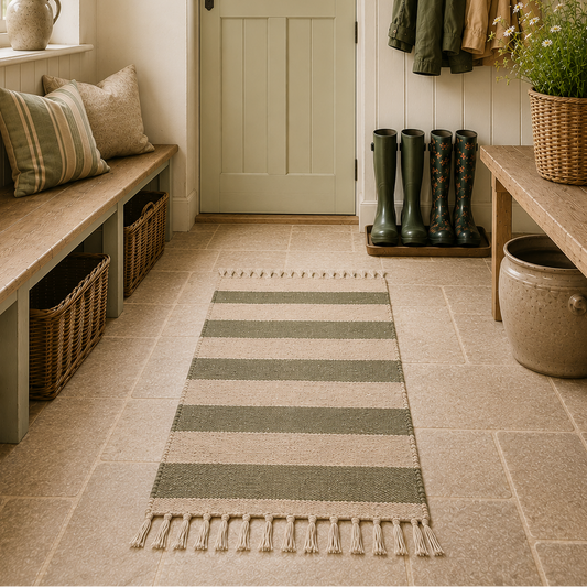 Ripley Rug in Khaki & Stone Stripe Cotton Rug