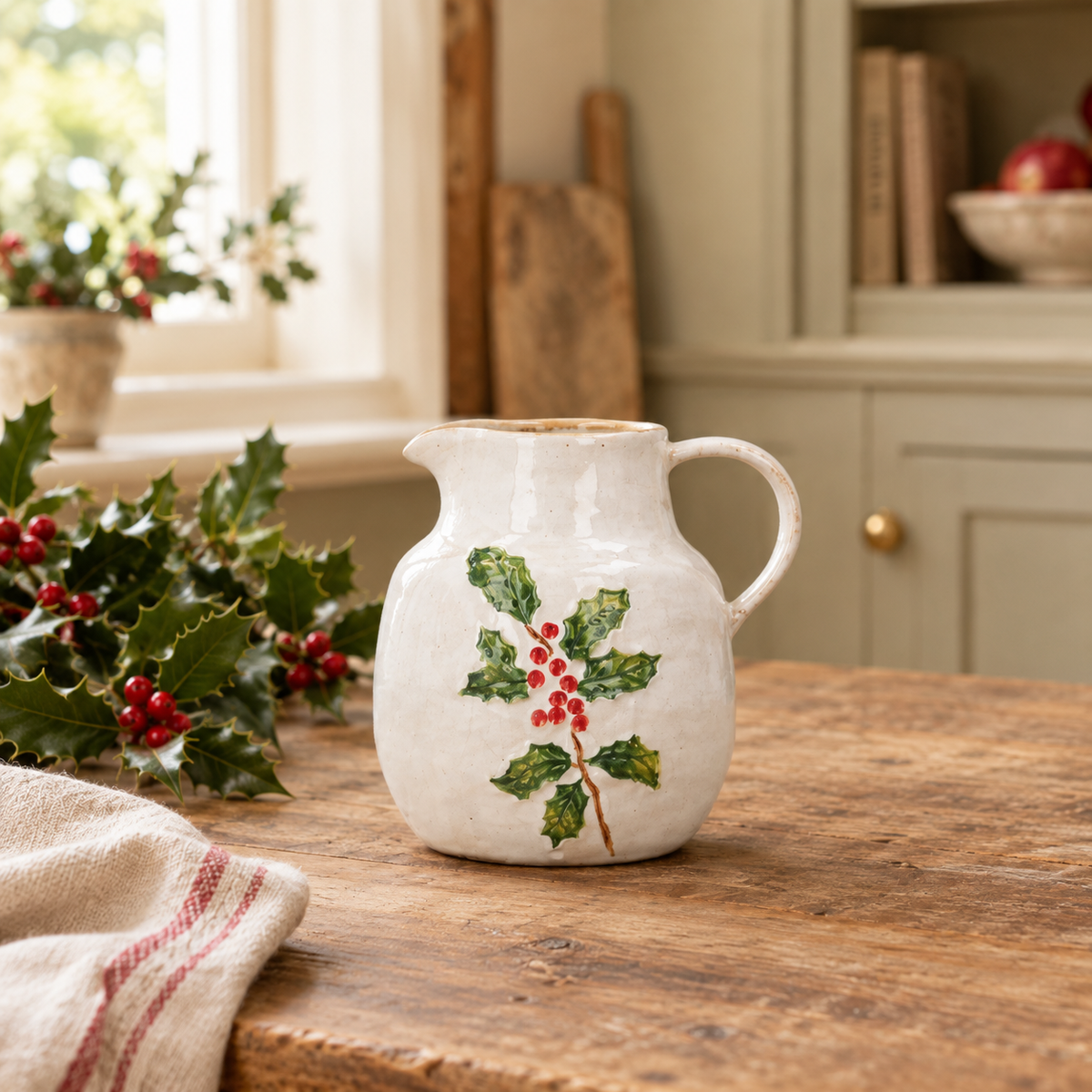Holly & Berries Stoneware Jug