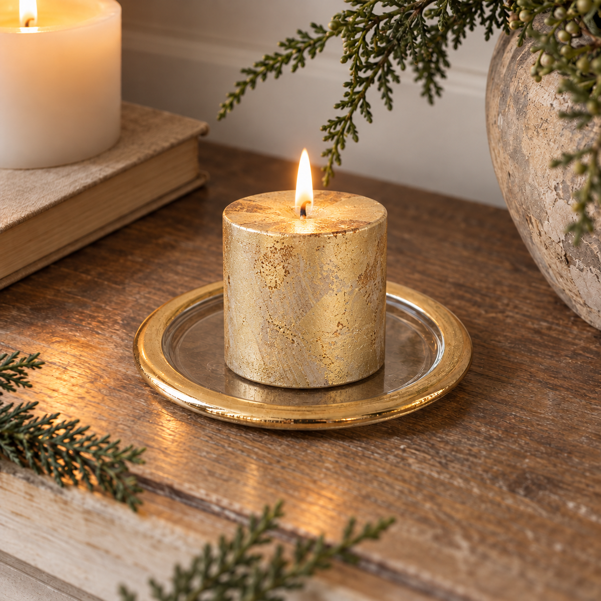 Glass Candle Plate 12cm - Gold