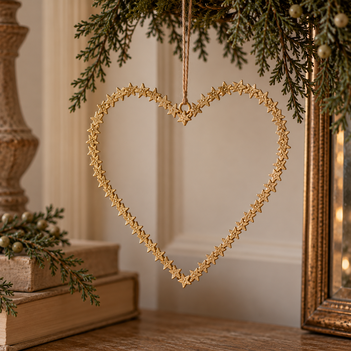 Hanging Gold Heart w Star Trim