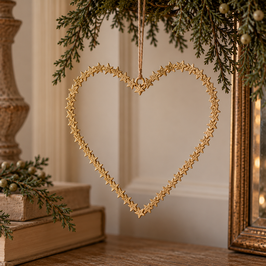 Hanging Gold Heart w Star Trim