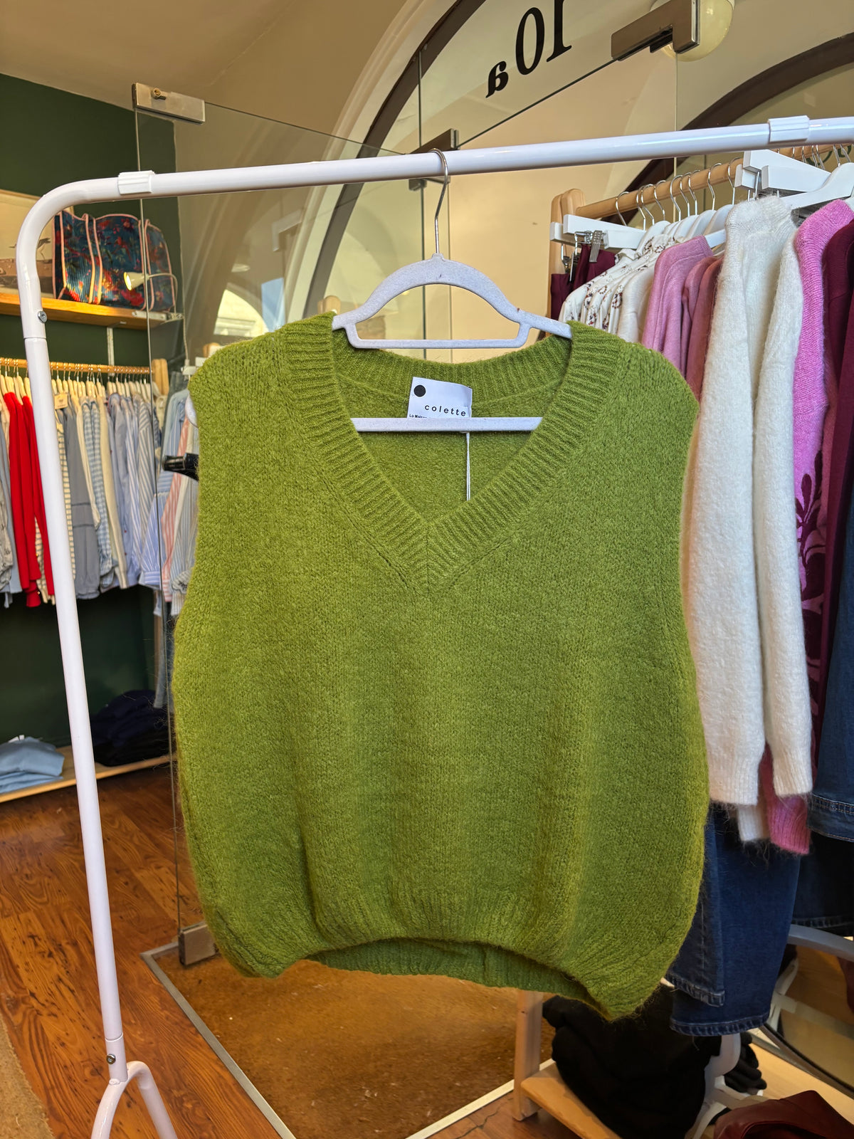V Neck Mohair Vest - Apple
