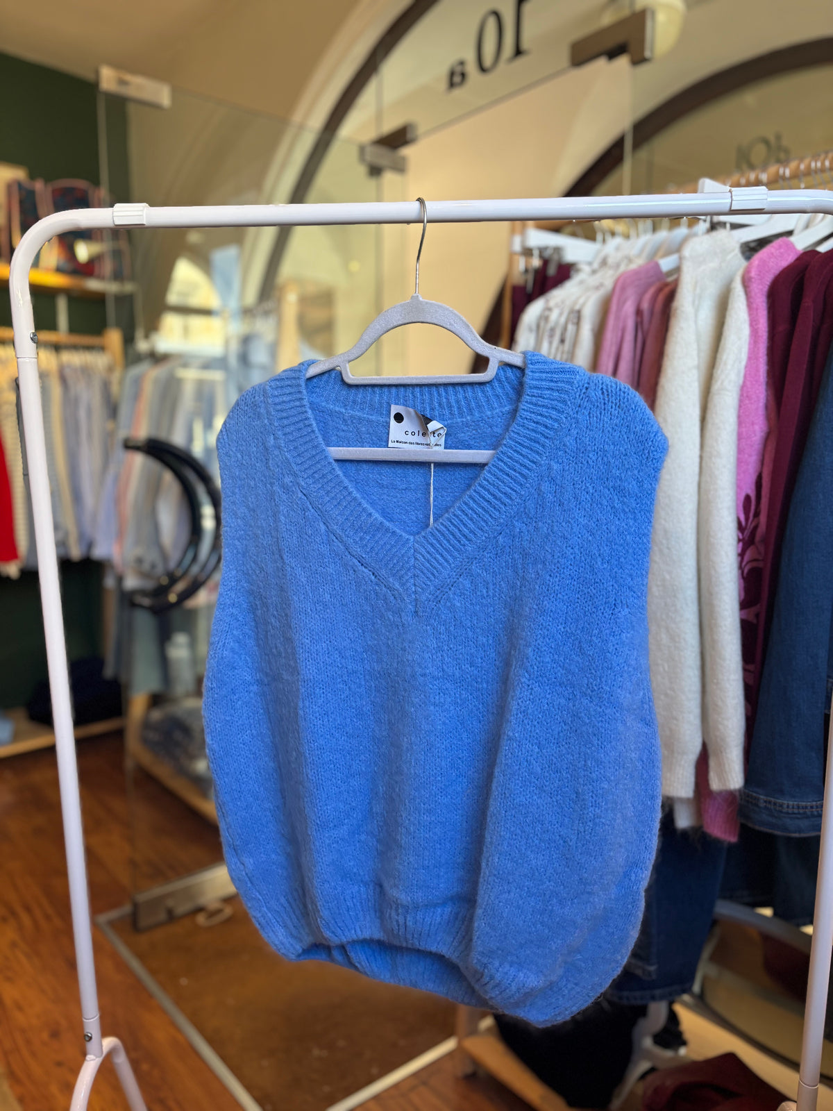 V Neck Mohair Vest - Cornflower Blue