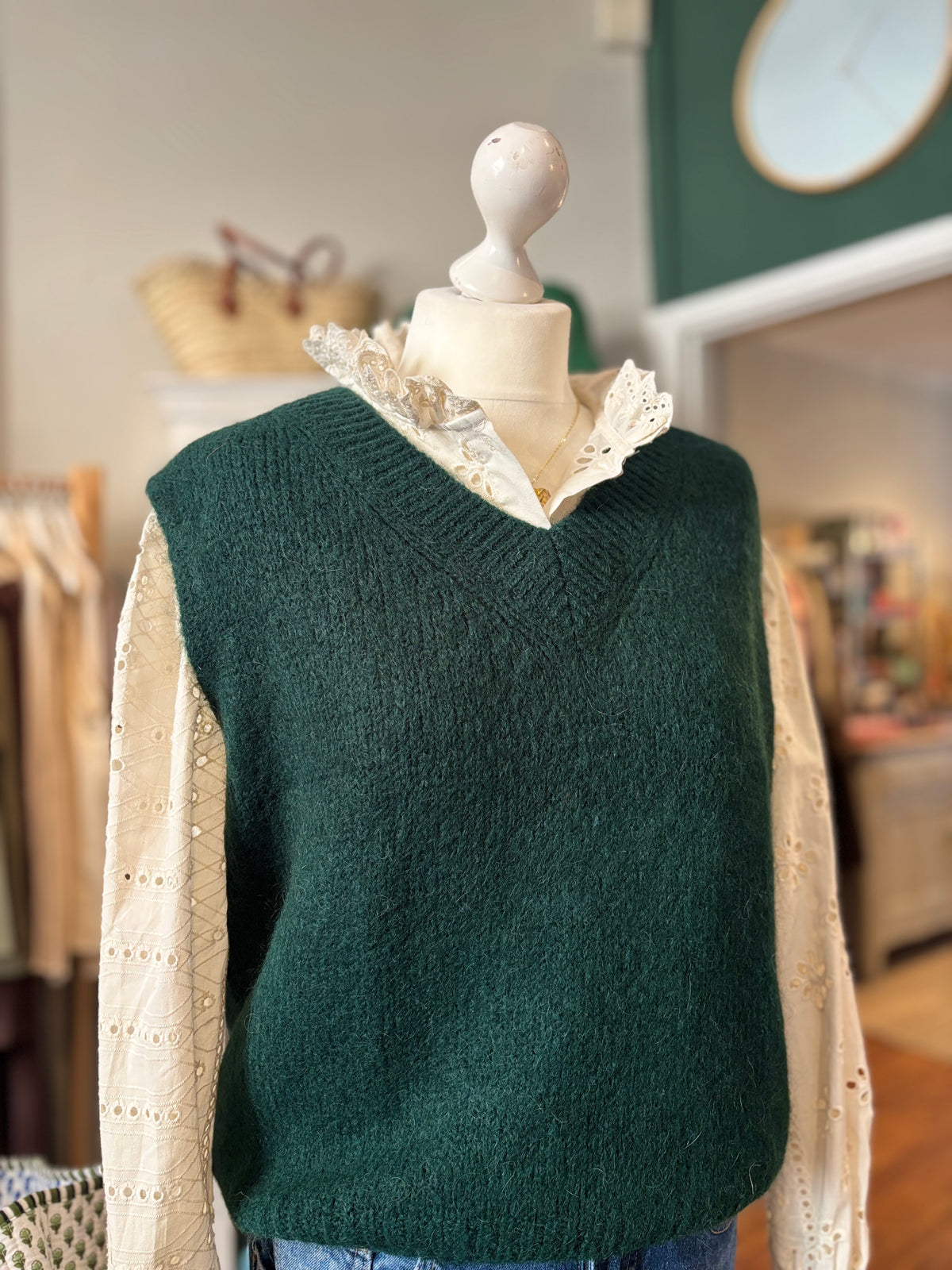 V Neck Mohair Vest - Forest Green