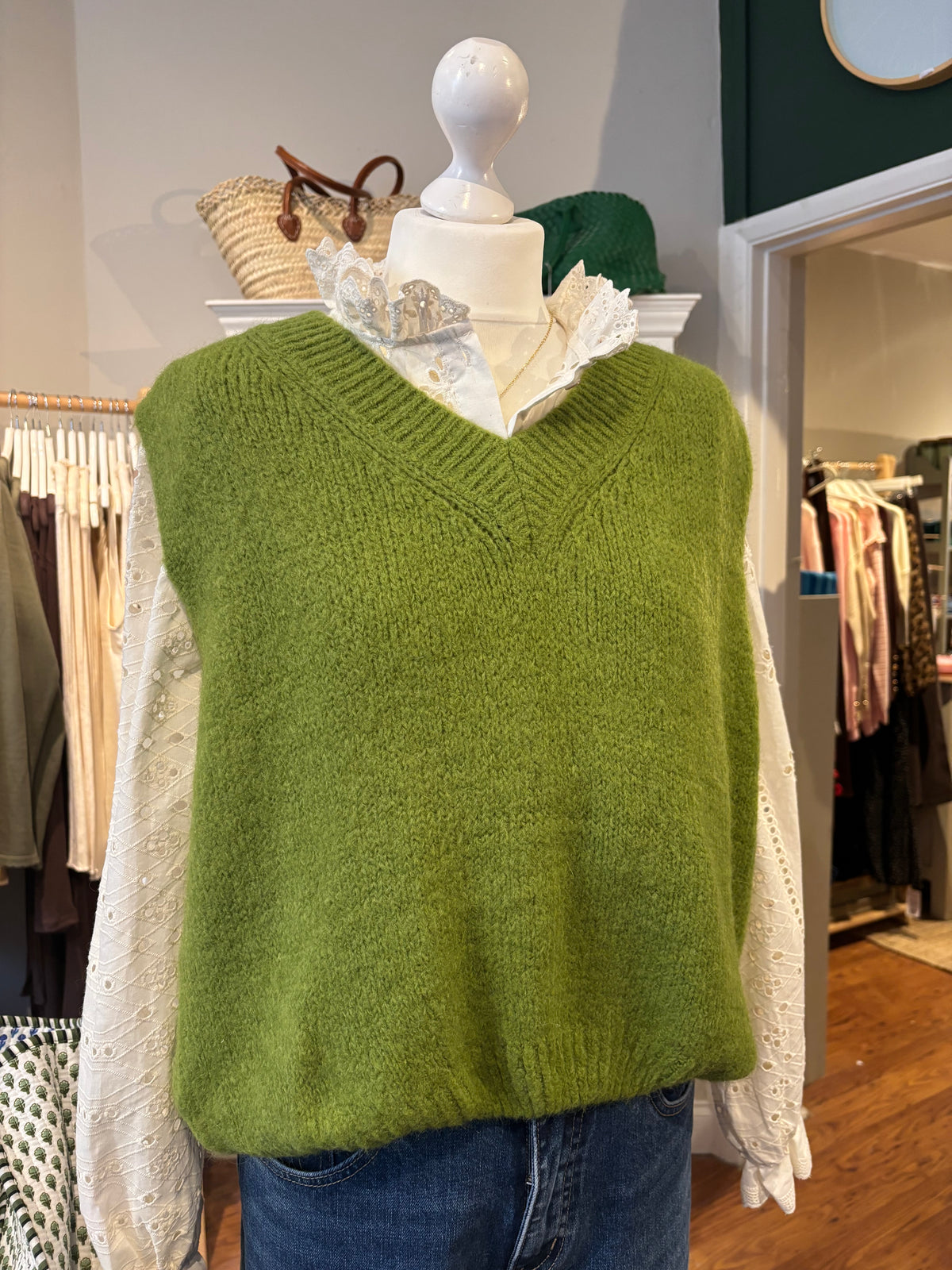 V Neck Mohair Vest - Apple
