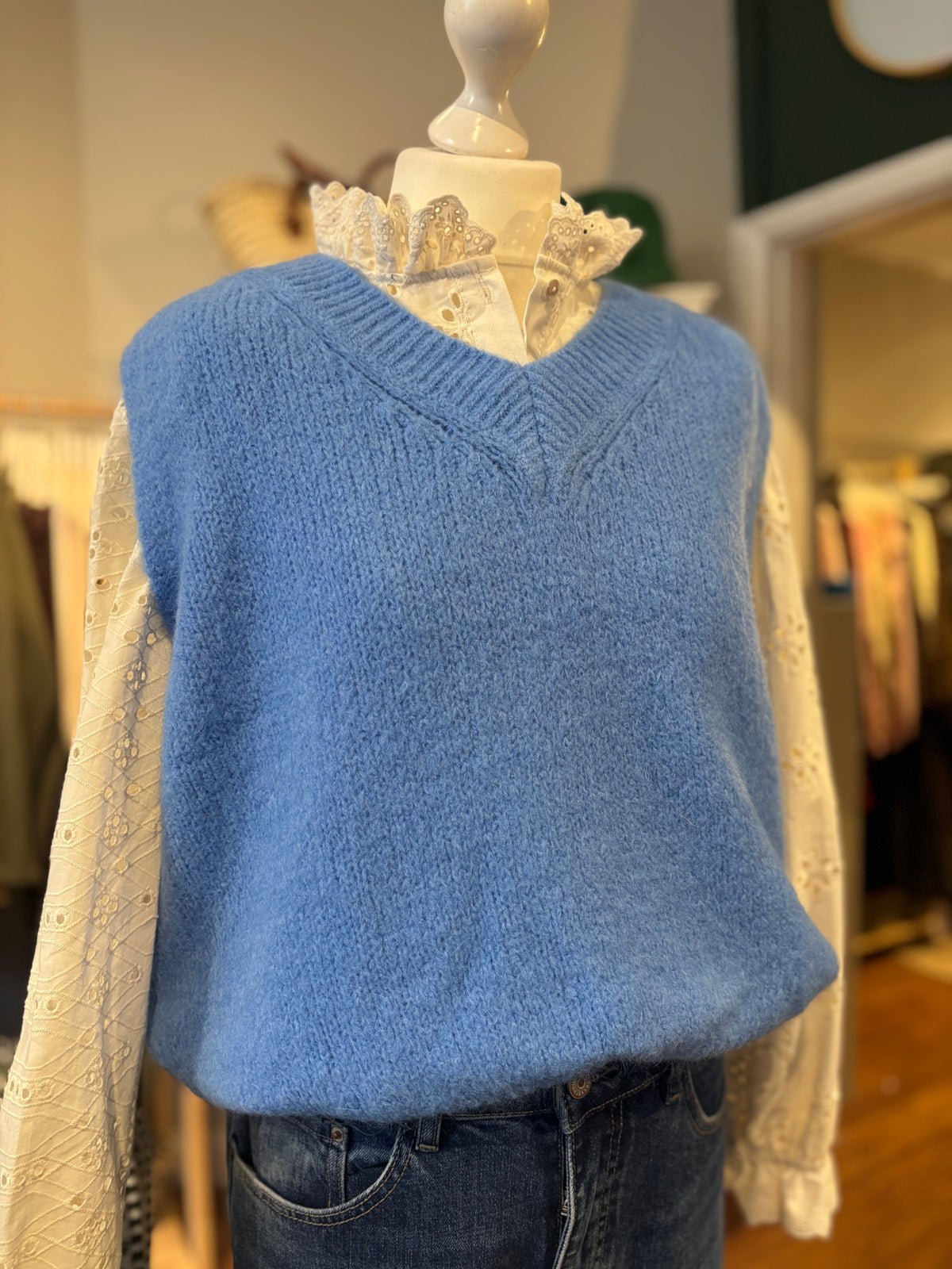 V Neck Mohair Vest - Cornflower Blue