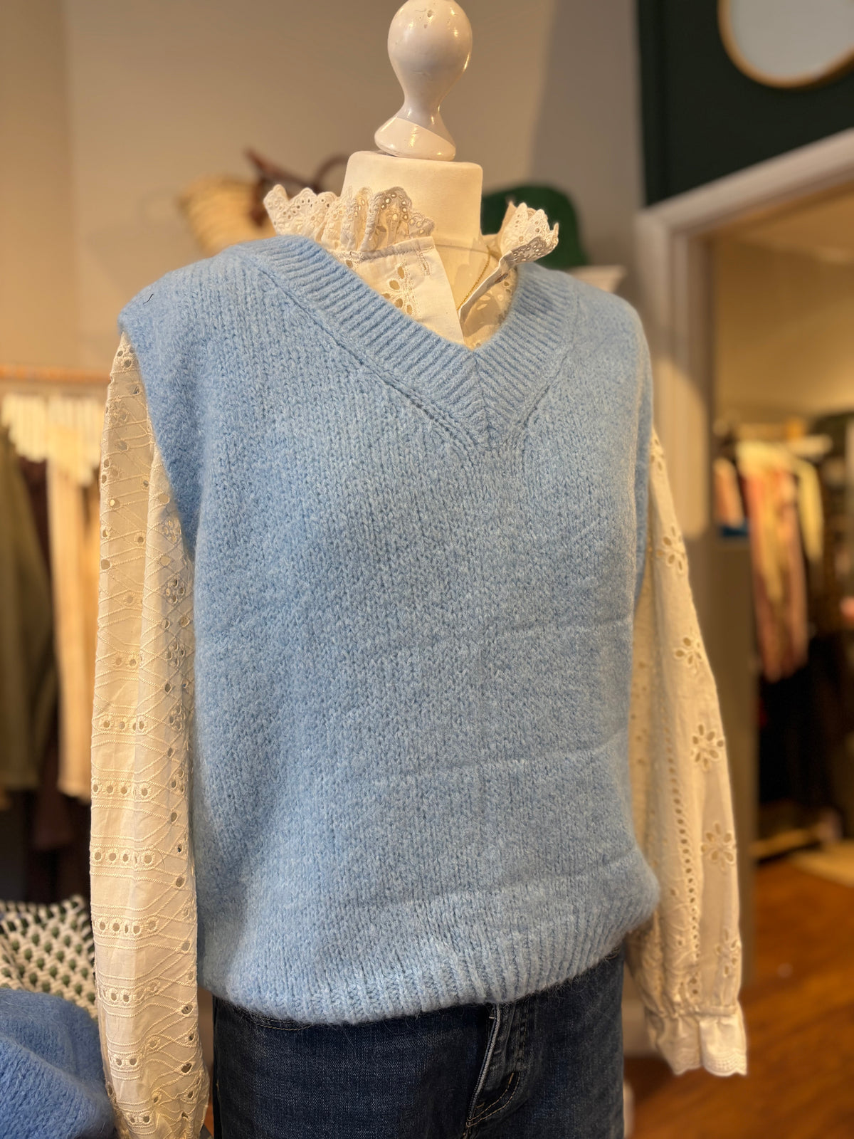 V Neck Mohair Vest - Baby Blue