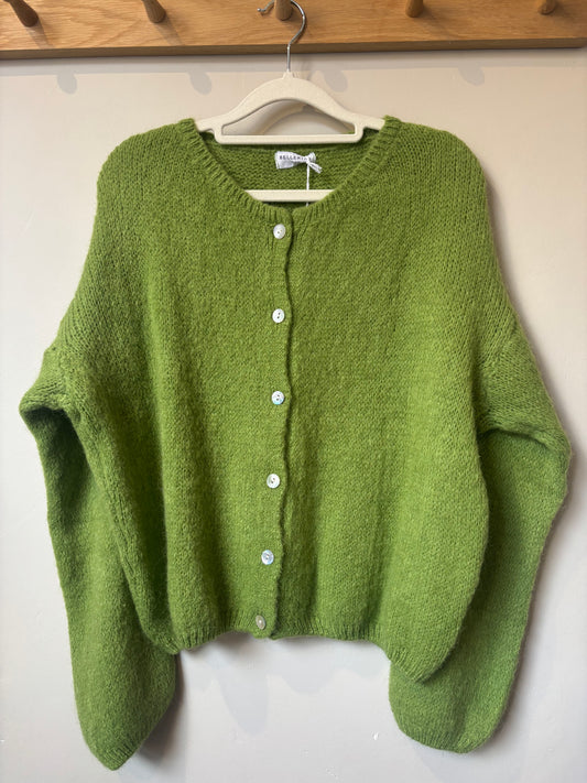Mohair Round Neck Cardigan - Apple