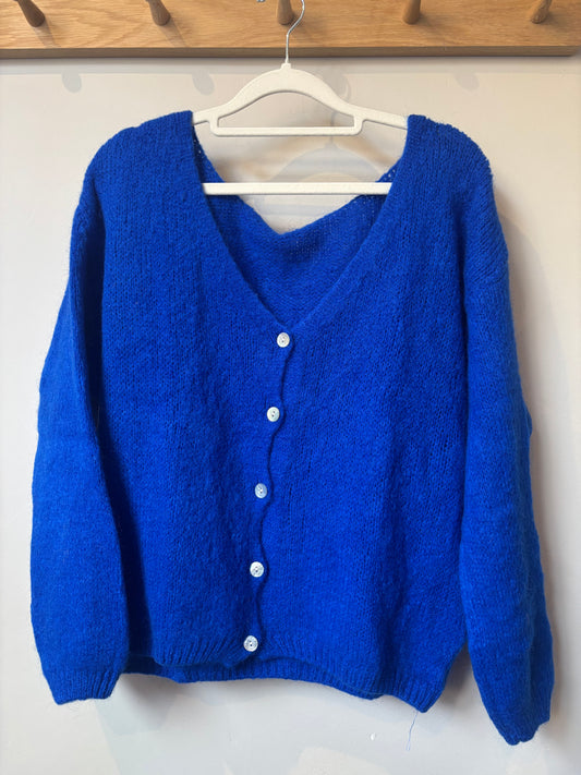 Mohair V Neck Cardigan - Royal Blue