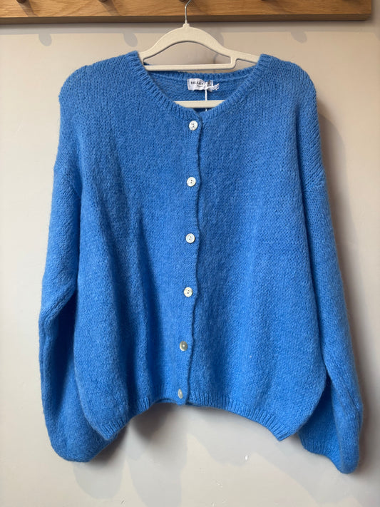 Mohair Round Neck Cardigan - Cornflower Blue