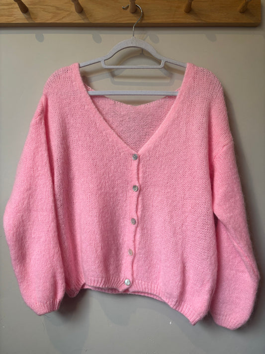 Mohair V Neck Cardigan - Baby Pink