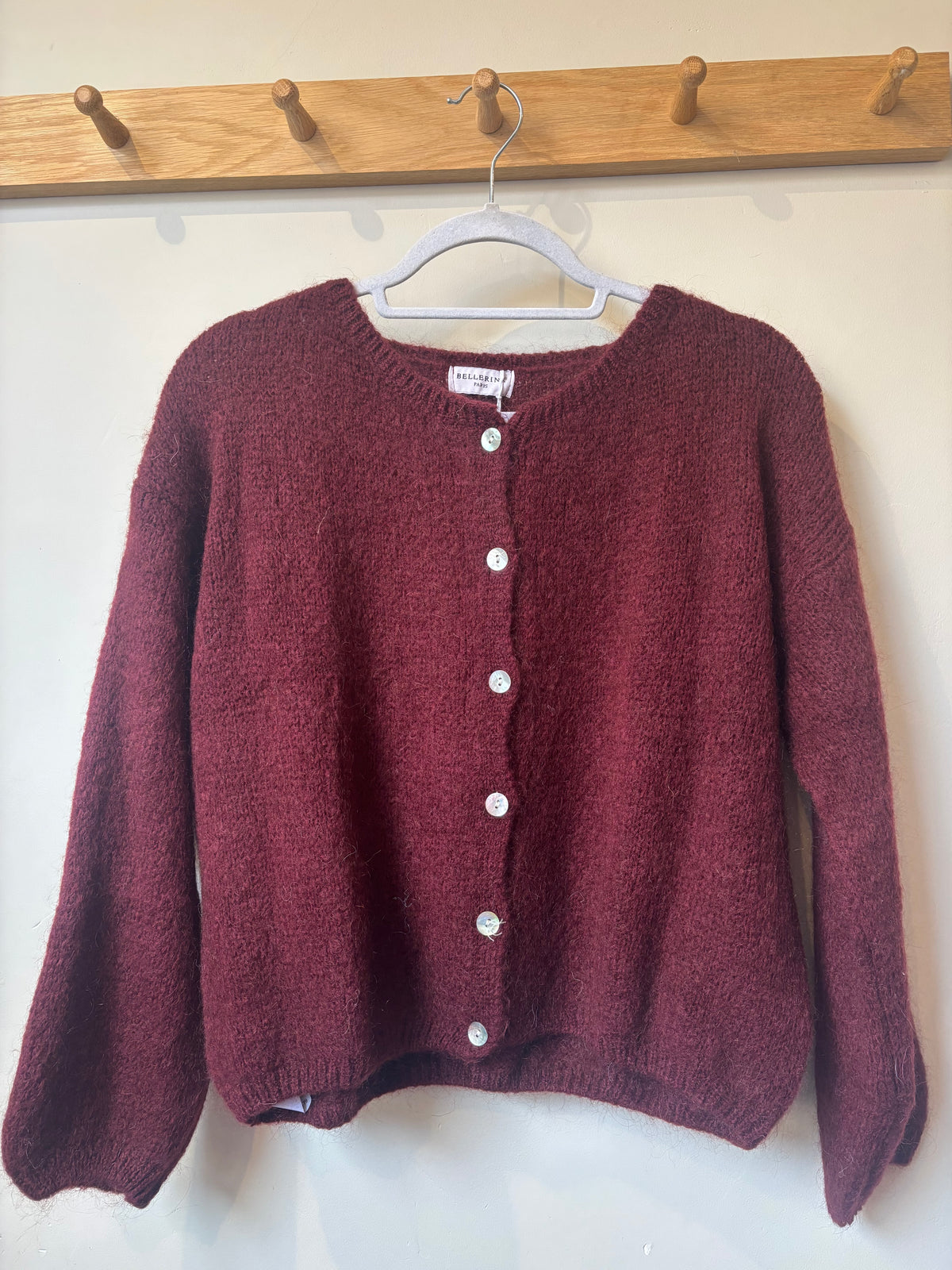 Mohair Round Neck Cardigan - Wine