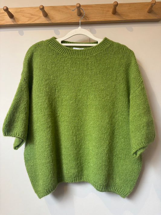Cropped Sleeve Mohair Jumper - Apple