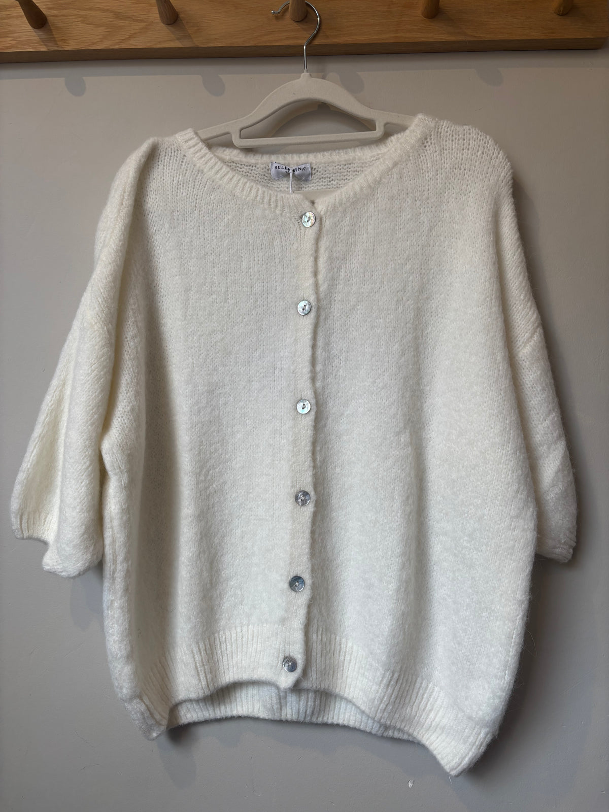 Cropped Sleeve Alpaca Cardigan - Cream