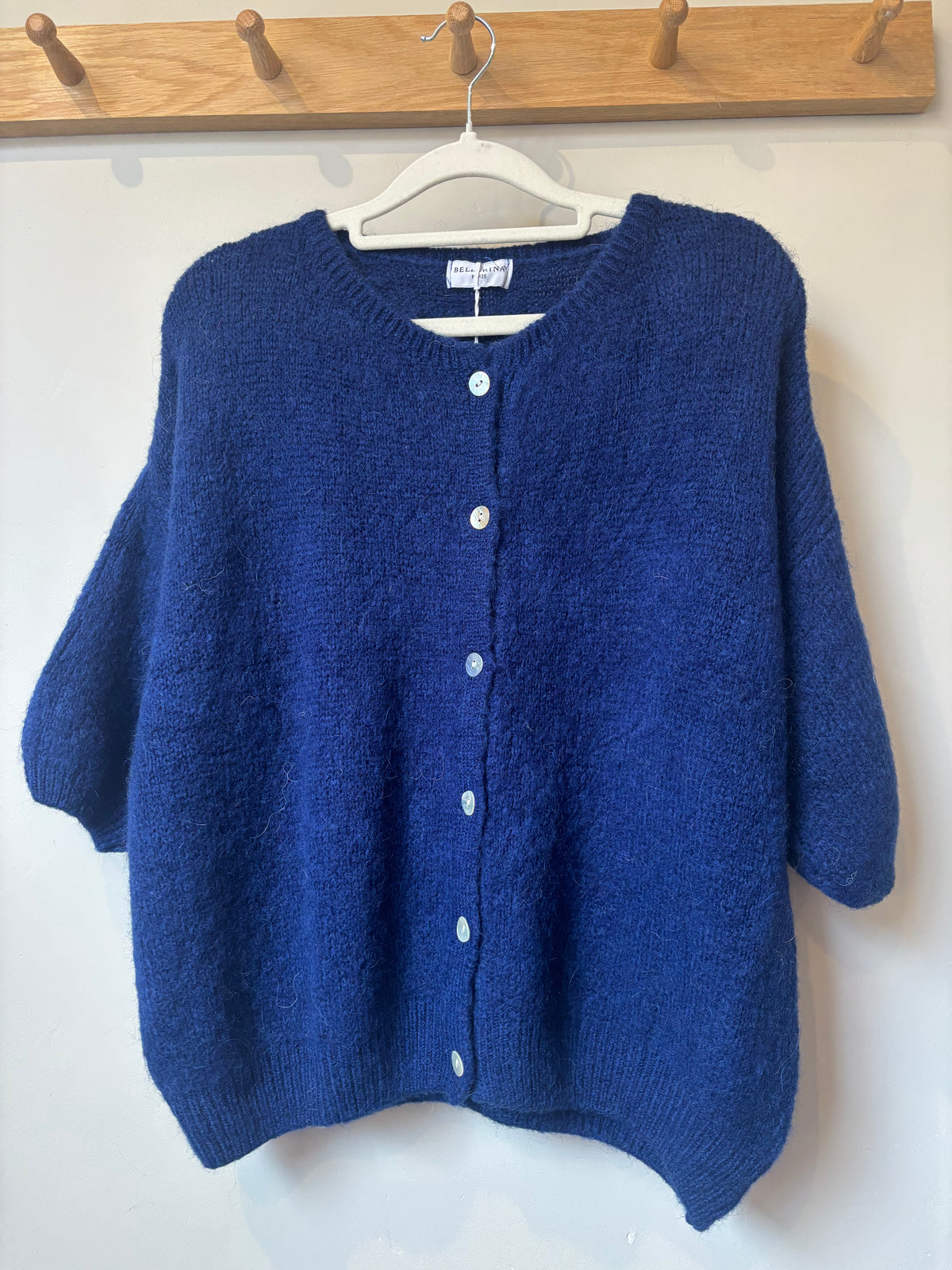 Cropped Sleeve Alpaca Cardigan - Navy
