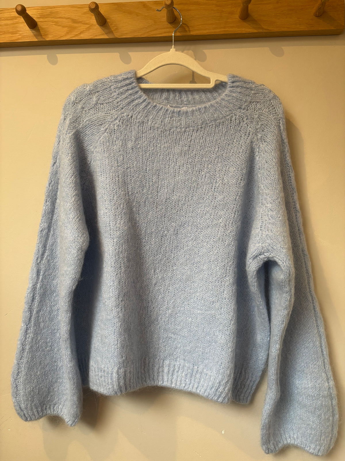 Cable Knit Sleeve Mohair Jumper - Pale Blue