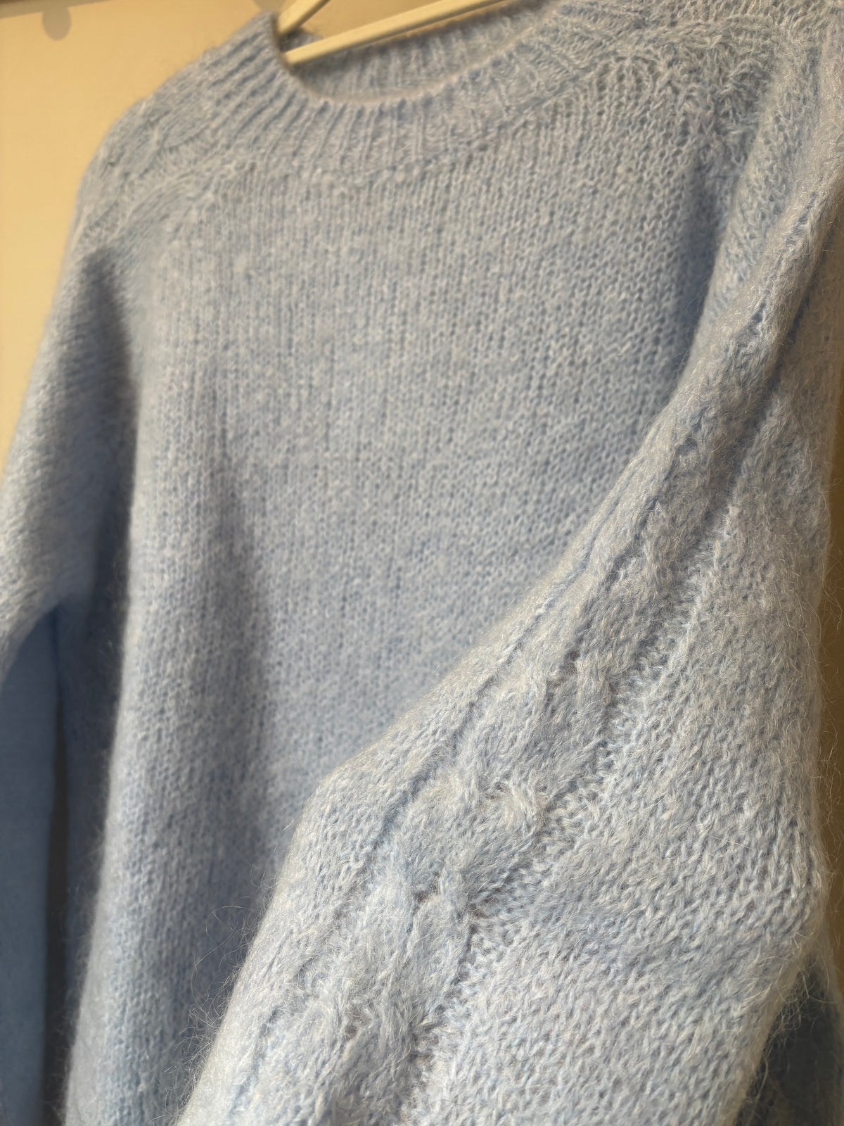 Cable Knit Sleeve Mohair Jumper - Pale Blue
