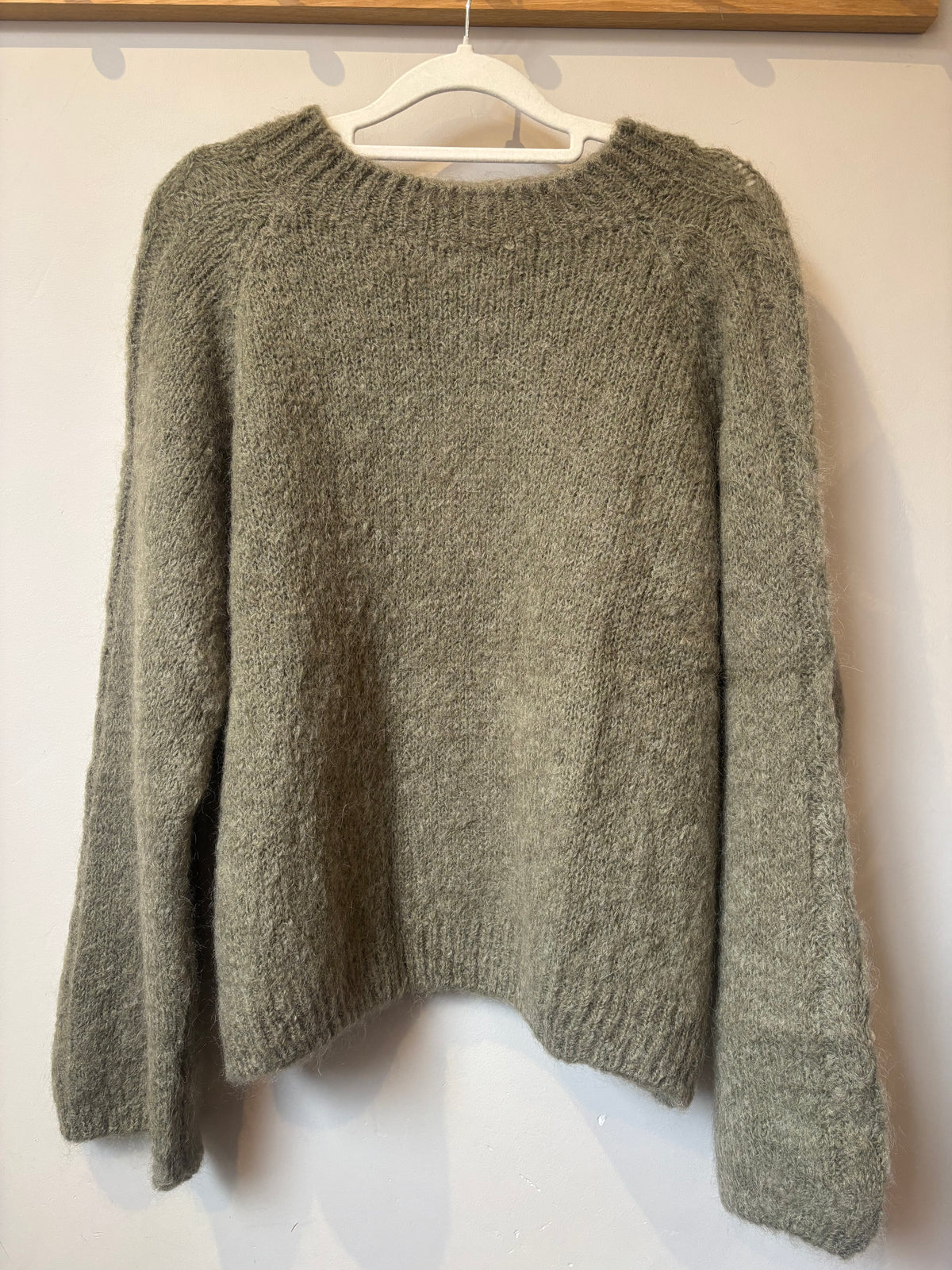Cable Knit Sleeve Mohair Jumper - Pale Khaki