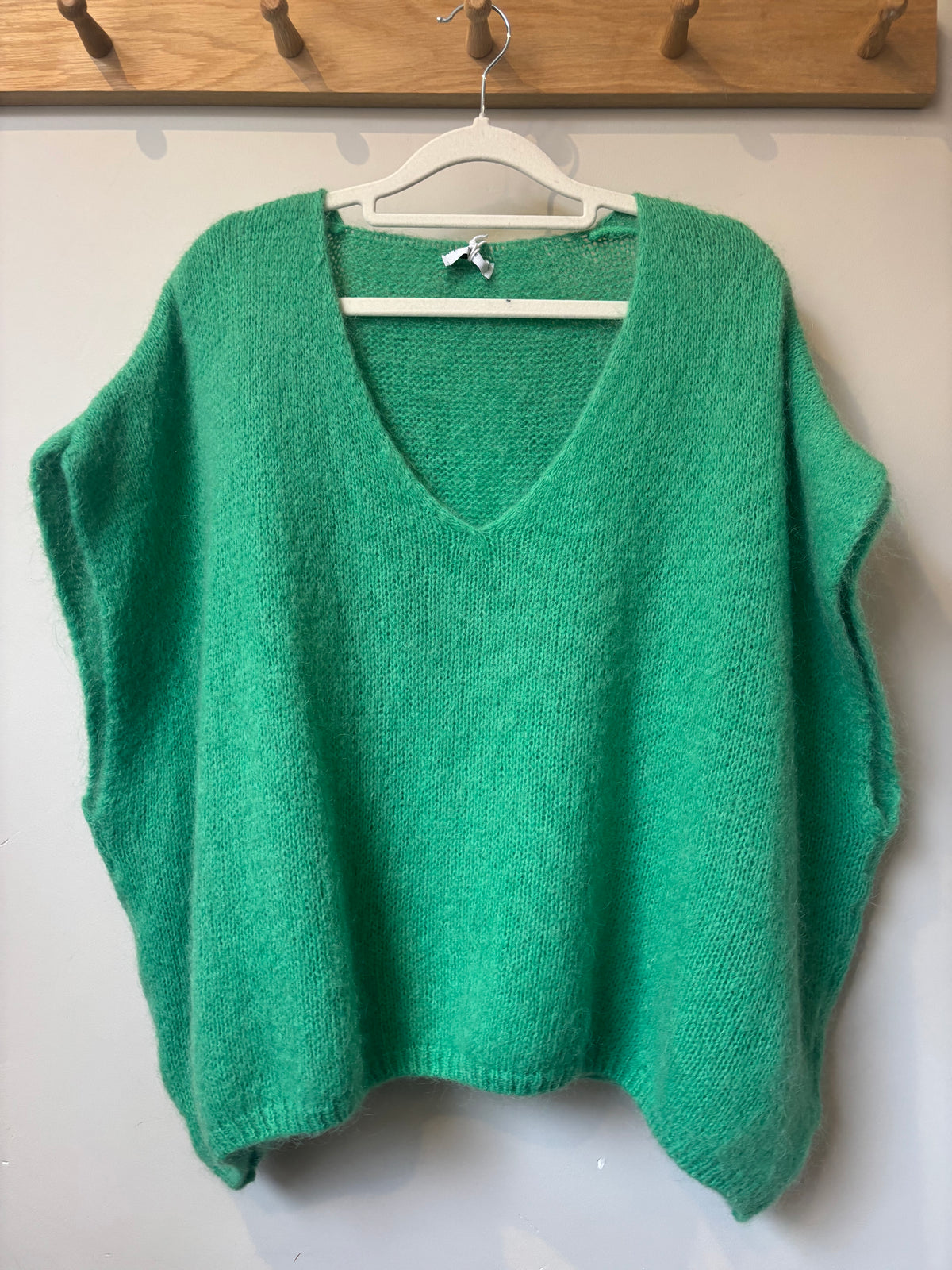 V Neck Drop Shoulder Mohair Vest - Emerald