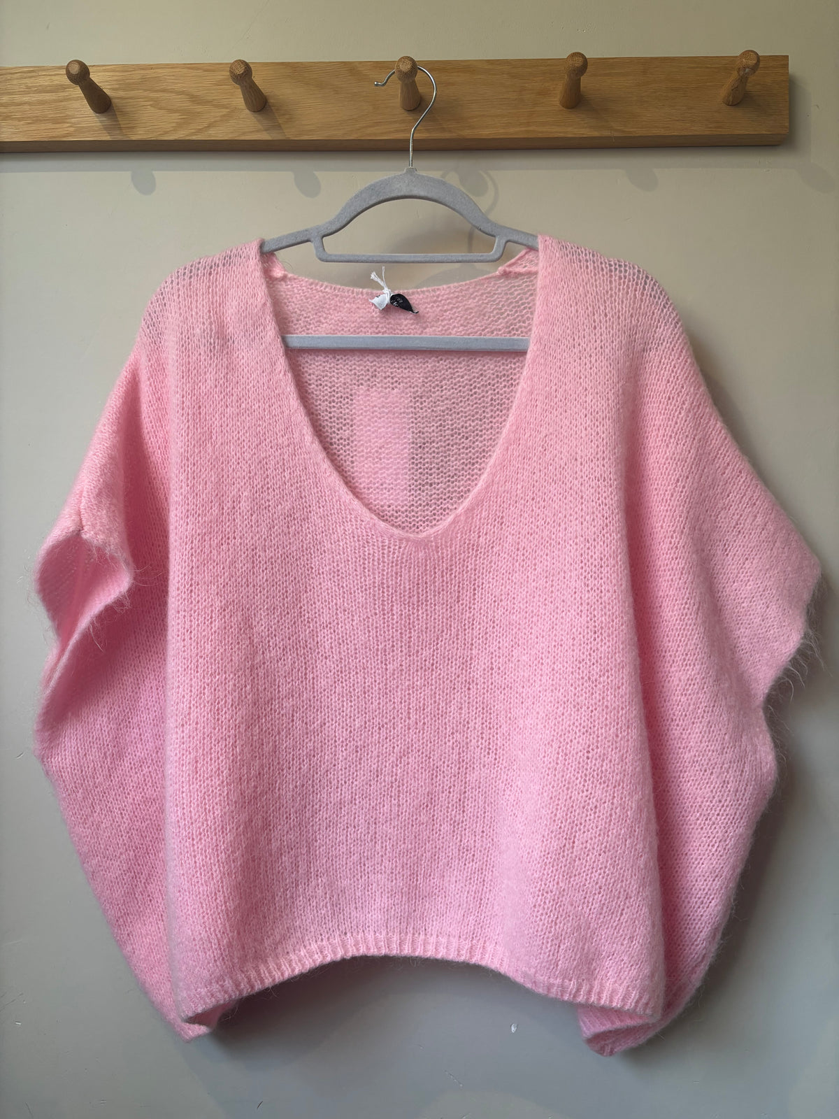 V Neck Drop Sleeve Mohair Vest - Baby Pink