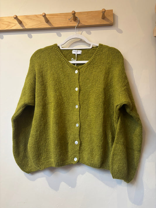 Mohair Round Neck Cardigan - Chartreuse