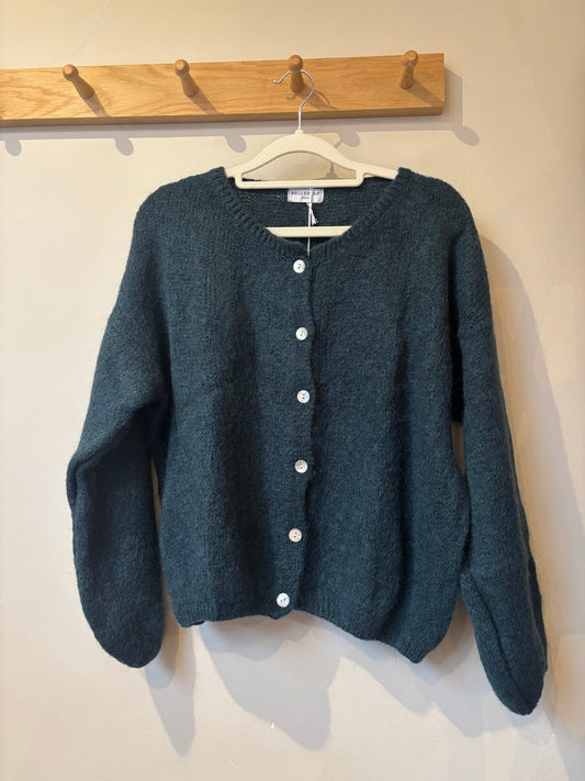Mohair Round Neck Cardigan - Bottle Green