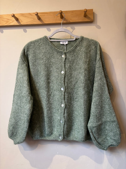 Mohair Round Neck Cardigan - Sage Green