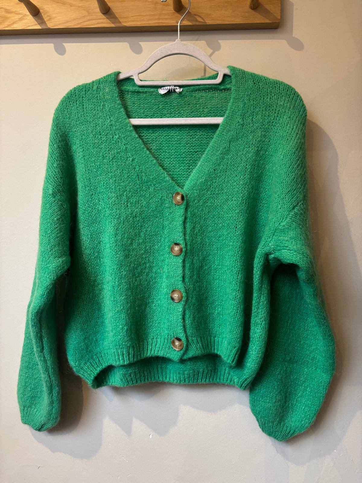 V Neck Mohair Tortoiseshell Button Cardigan - Emerald